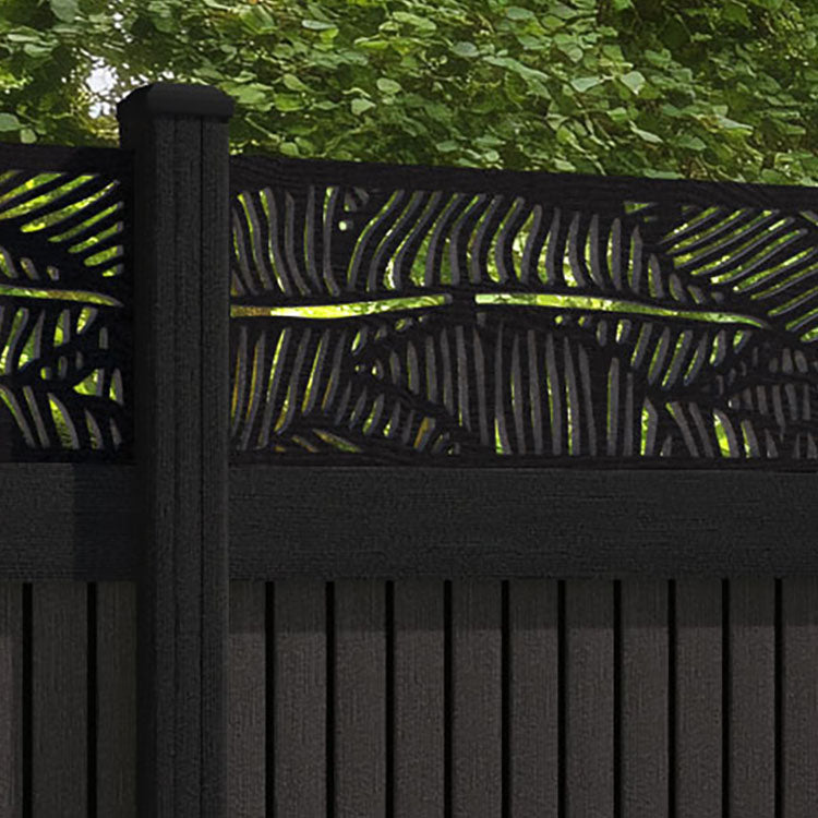 Virtis Feather Fence Panel - Dark Oak - with our aluminium posts