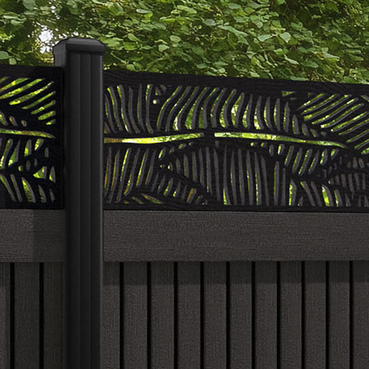 Virtis Feather Fence Panel - Dark Oak - with our aluminium posts