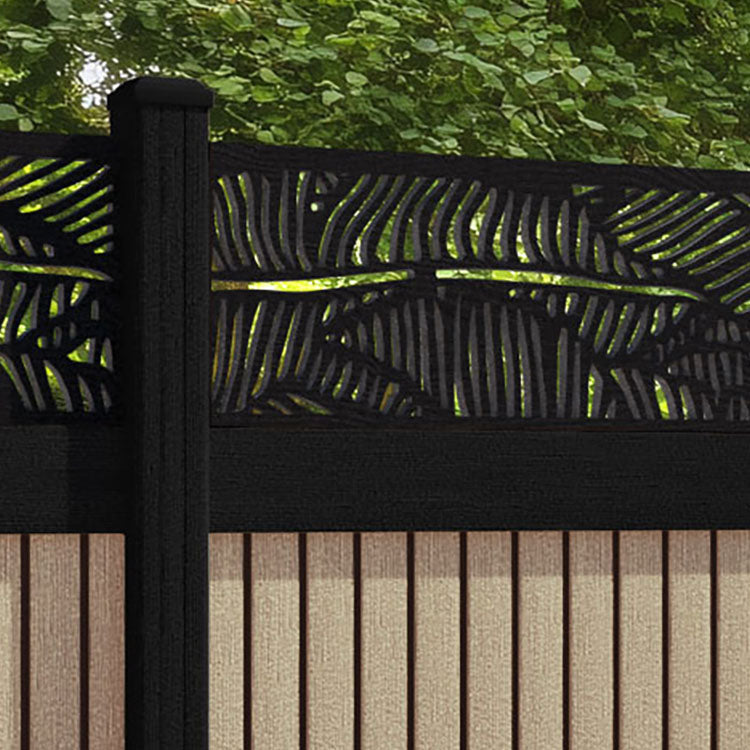 Virtis Feather Fence Panel - Light Oak - with our aluminium posts
