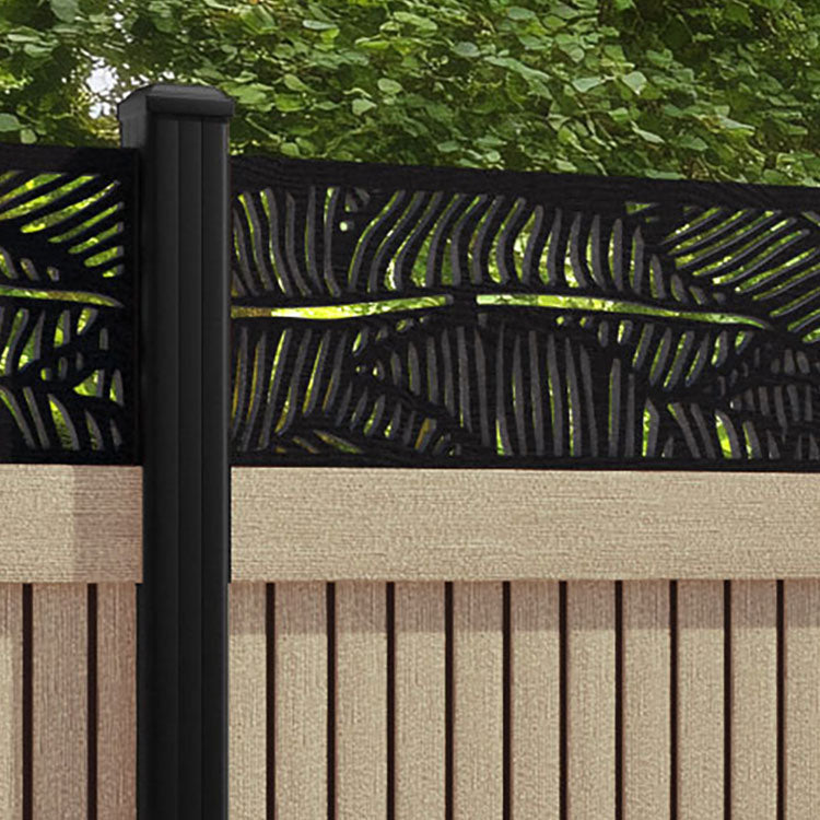 Virtis Feather Fence Panel - Light Oak - with our aluminium posts