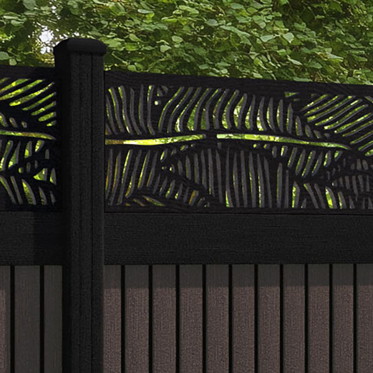 Virtis Feather Fence Panel - Mid Brown - with our aluminium posts