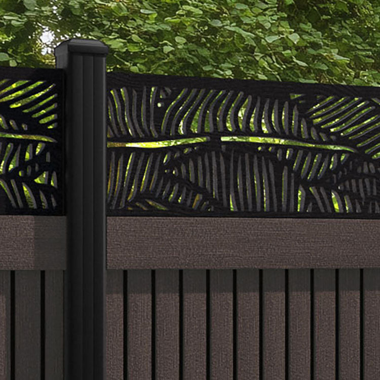 Virtis Feather Fence Panel - Mid Brown - with our aluminium posts