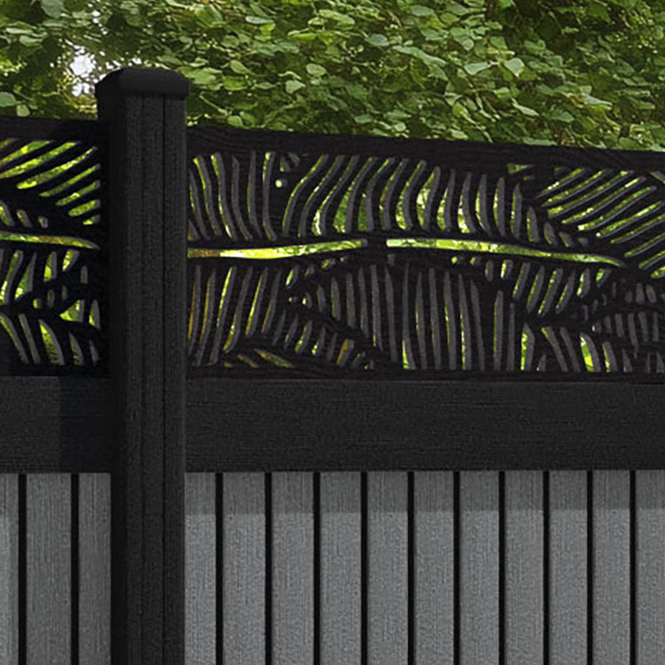 Virtis Feather Fence Panel - Mid Grey - with our aluminium posts