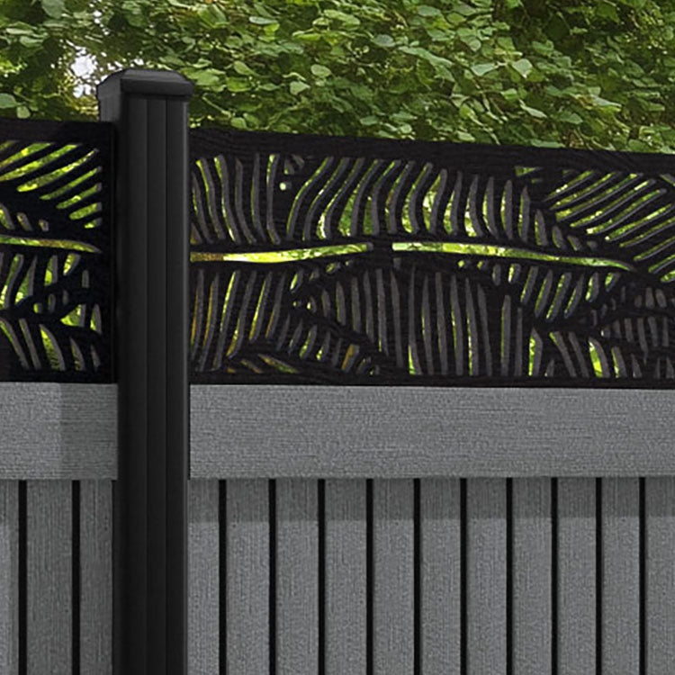 Virtis Feather Fence Panel - Mid Grey - with our aluminium posts