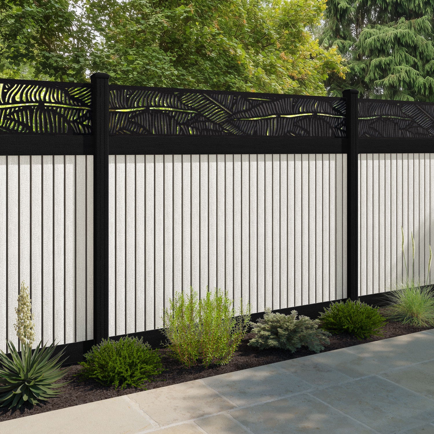 Virtis Feather Fence Panel - Light Stone - with our composite posts