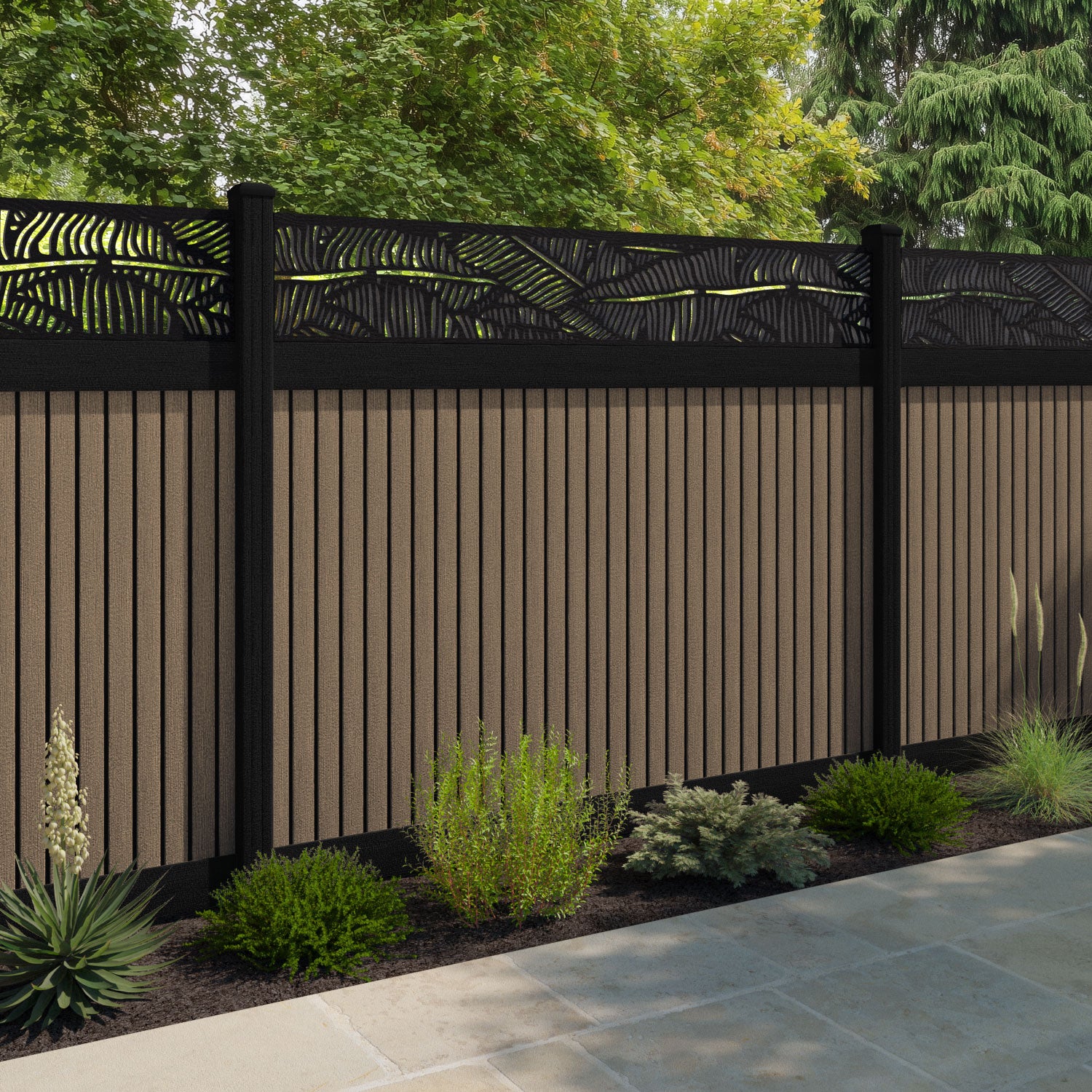 Virtis Feather Fence Panel - Teak - with our composite posts