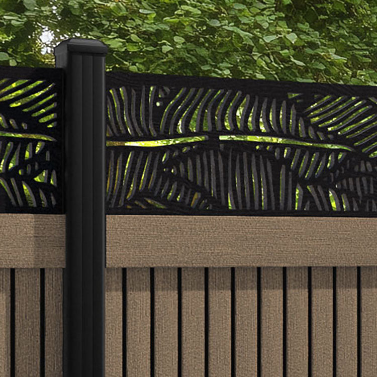 Virtis Feather Fence Panel - Teak - with our aluminium posts