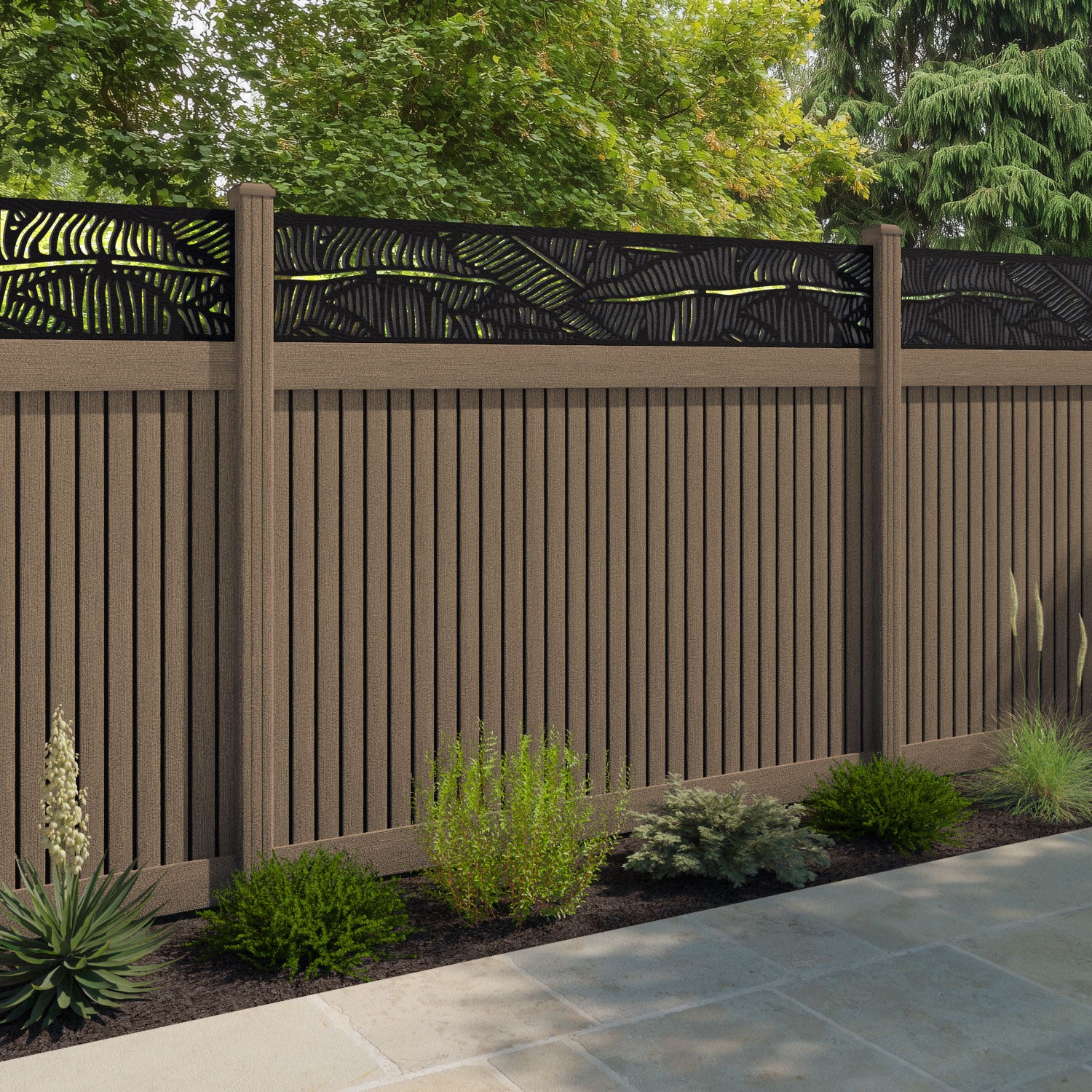 Virtis Feather Fence Panel - Teak - with our composite posts