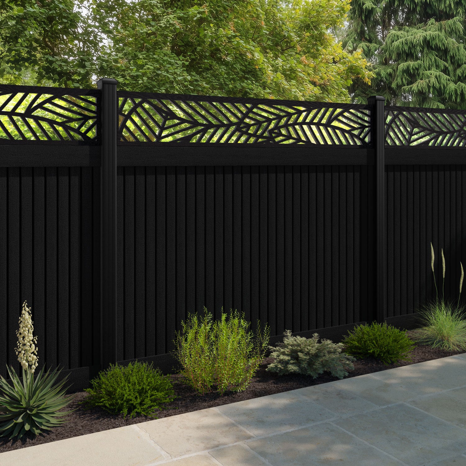 Virtis Habitat Fence Panel - Black - with our aluminium posts