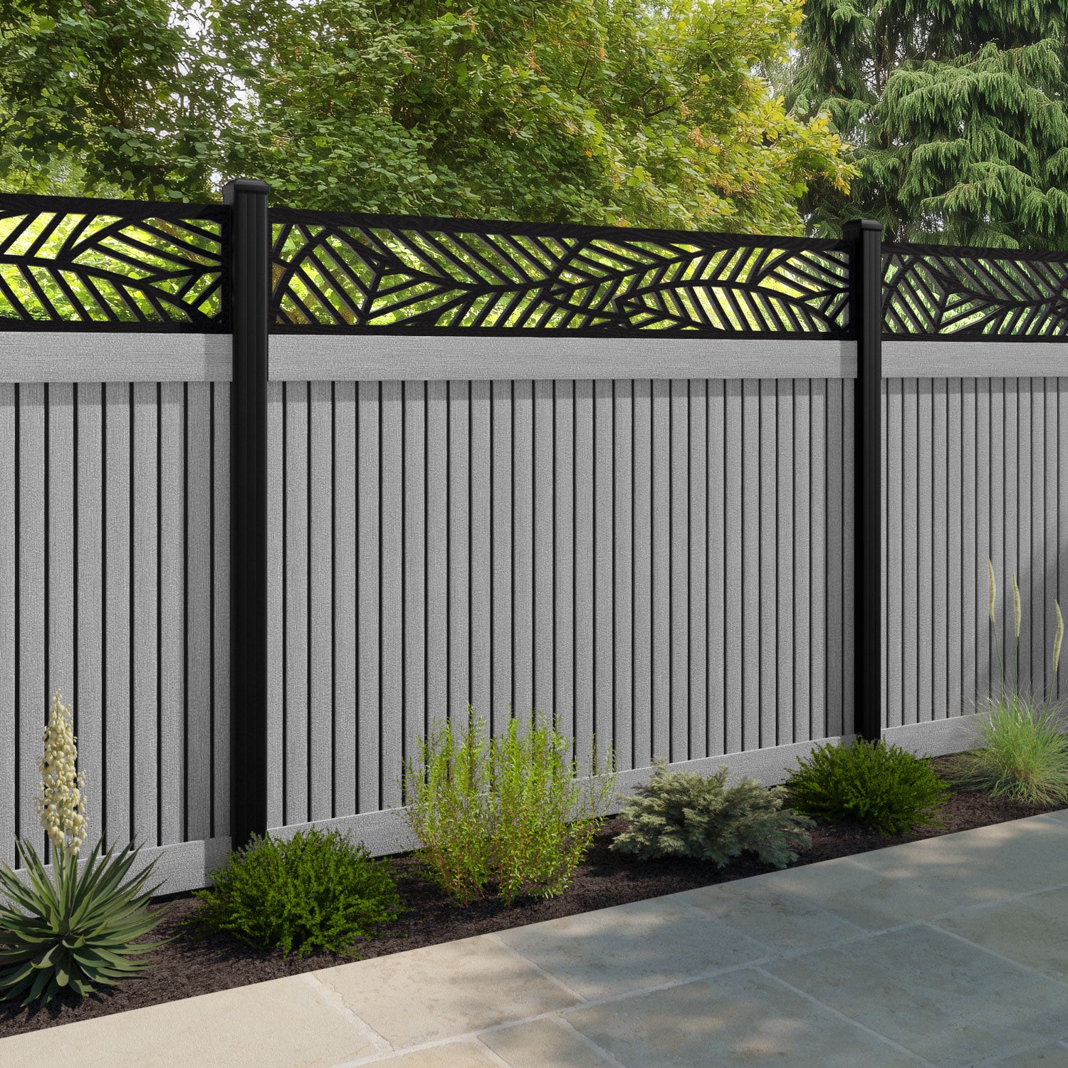 Virtis Habitat Fence Panel - Light Grey - with our aluminium posts