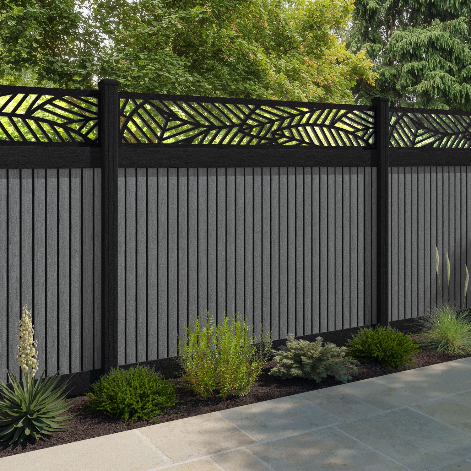 Virtis Habitat Fence Panel - Mid Grey - with our composite posts