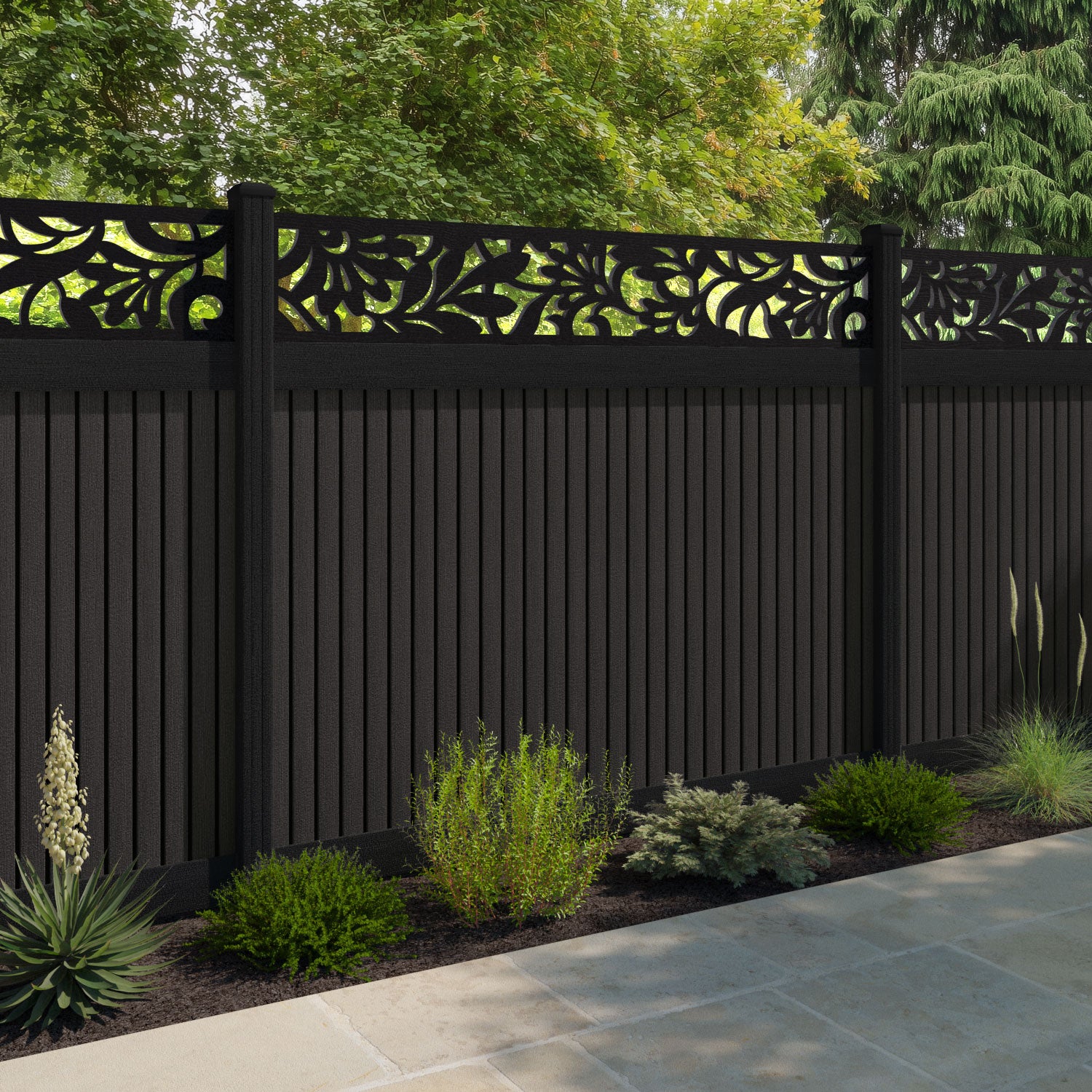 Virtis Heritage Fence Panel - Dark Oak - with our aluminium posts