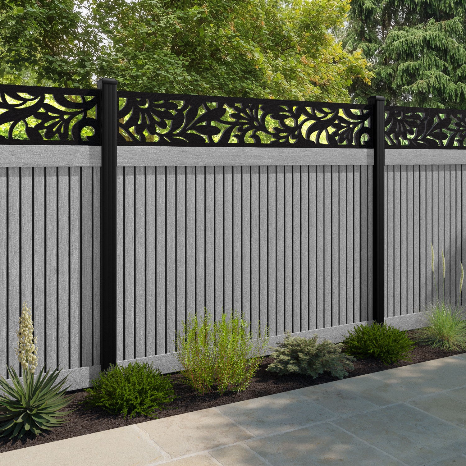 Virtis Heritage Fence Panel - Light Grey - with our aluminium posts