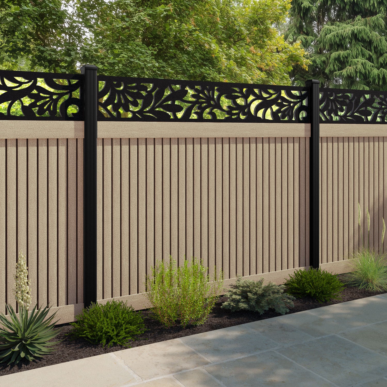 Virtis Heritage Fence Panel - Light Oak - with our aluminium posts