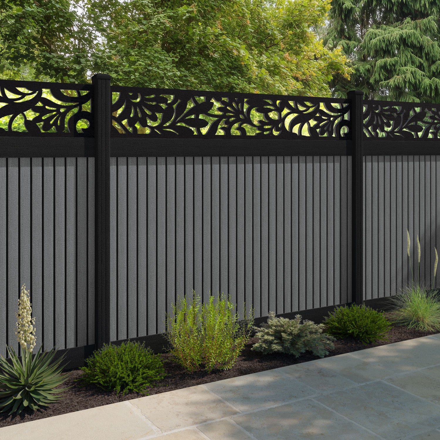 Virtis Heritage Fence Panel - Mid Grey - with our aluminium posts