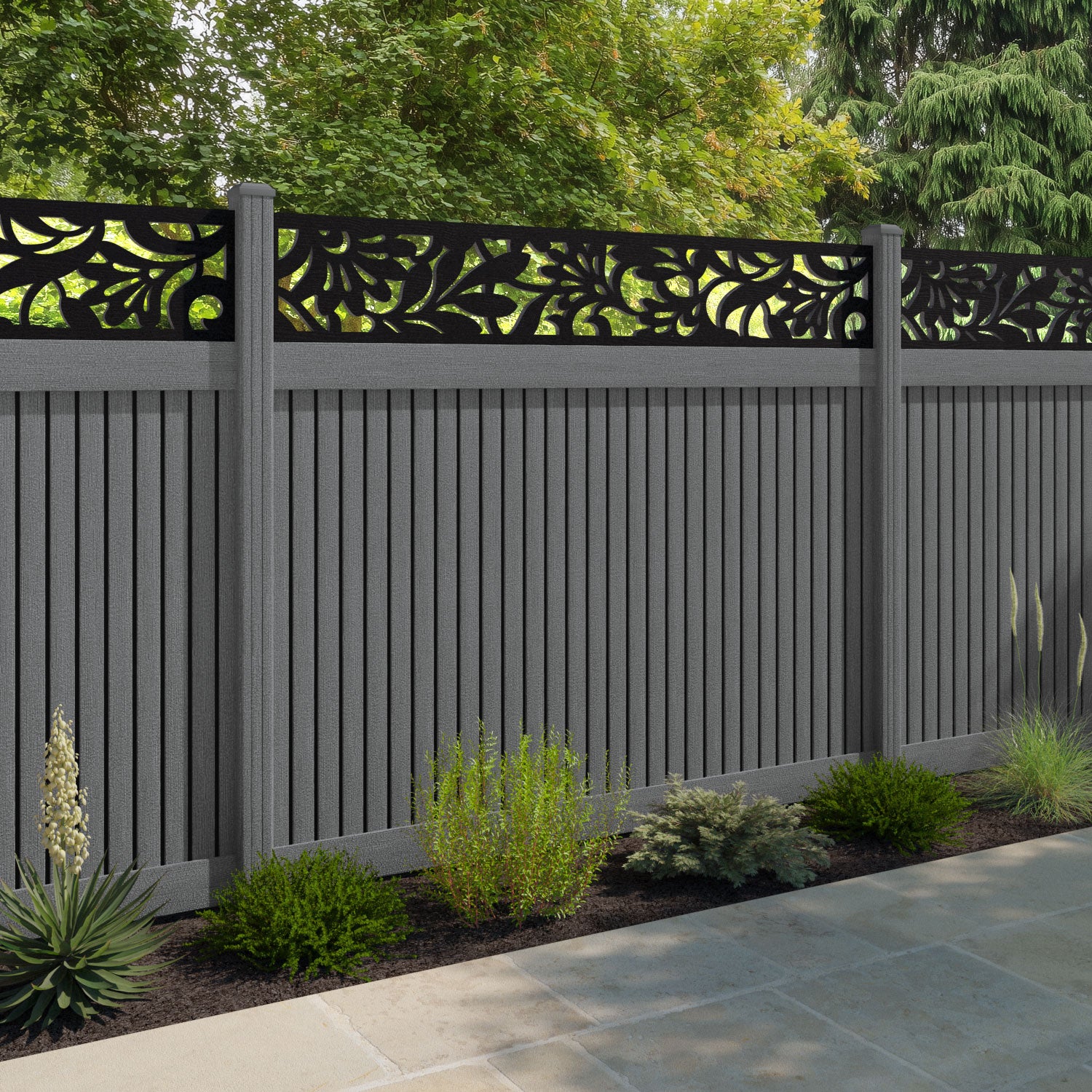 Virtis Heritage Fence Panel - Mid Grey - with our composite posts