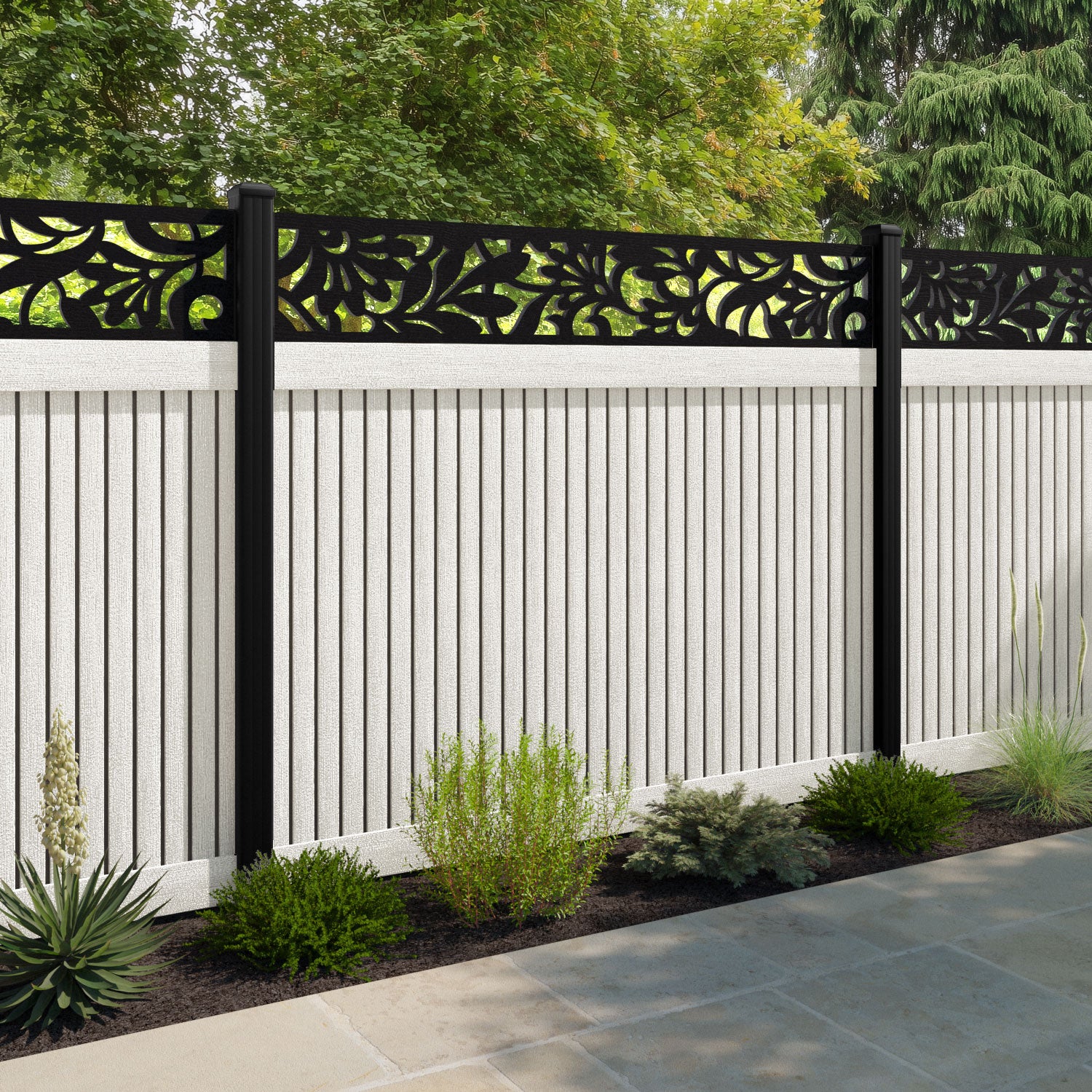 Virtis Heritage Fence Panel - Light Stone - with our aluminium posts