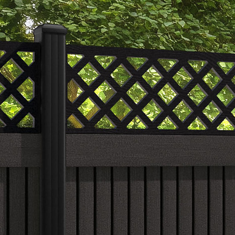 Virtis Hive Fence Panel - Dark Oak - with our aluminium posts