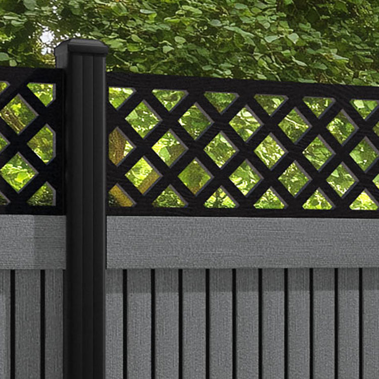Virtis Hive Fence Panel - Mid Grey - with our aluminium posts
