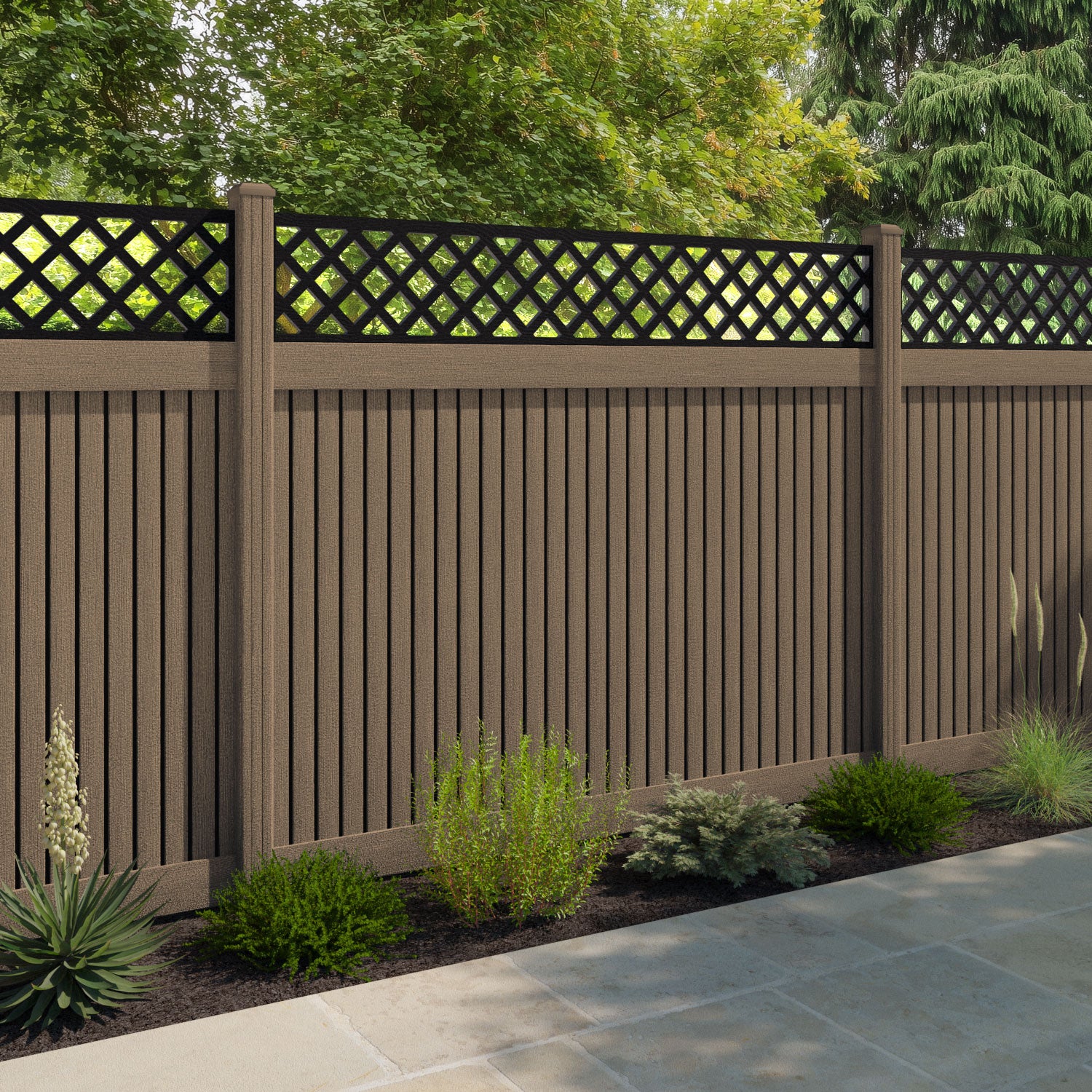Virtis Hive Fence Panel - Teak - with our composite posts