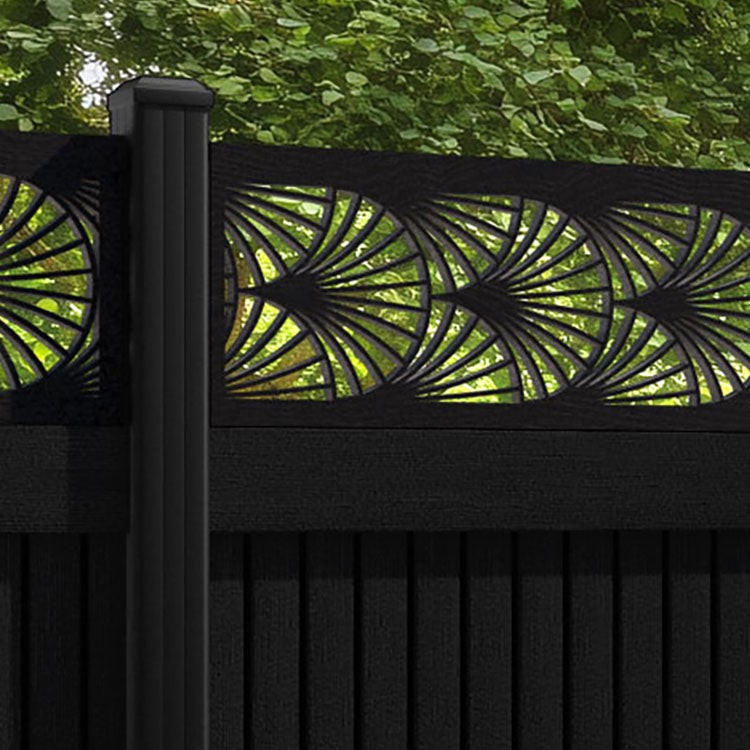 Virtis Laurel Fence Panel - Black - with our aluminium posts