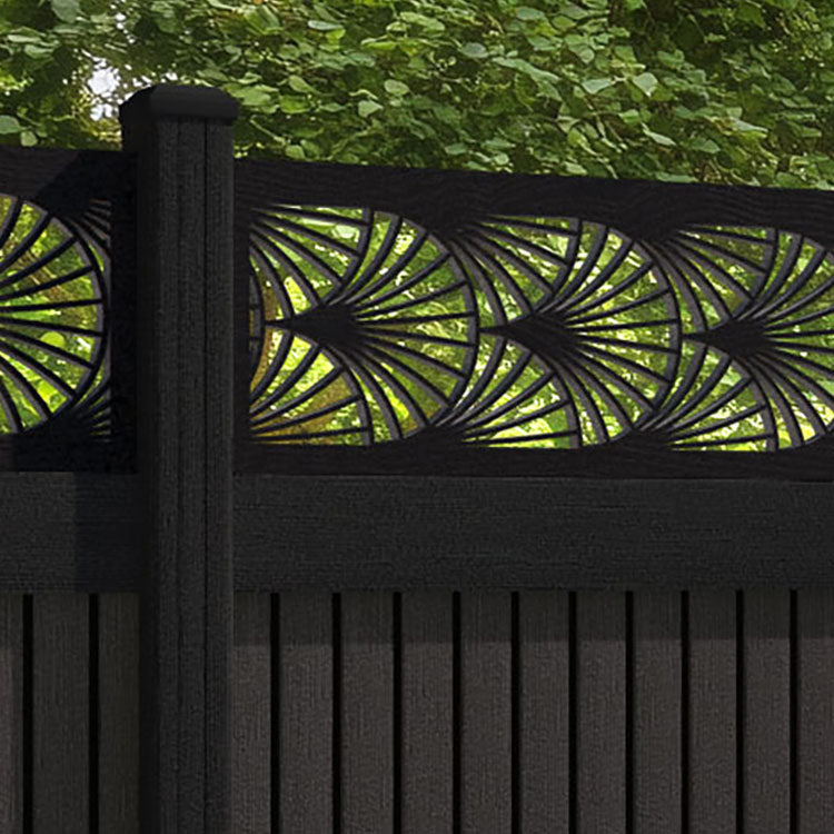 Virtis Laurel Fence Panel - Dark Oak - with our aluminium posts