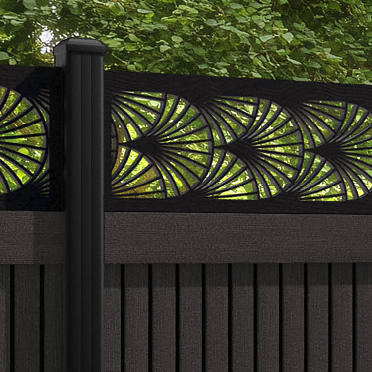 Virtis Laurel Fence Panel - Dark Oak - with our aluminium posts