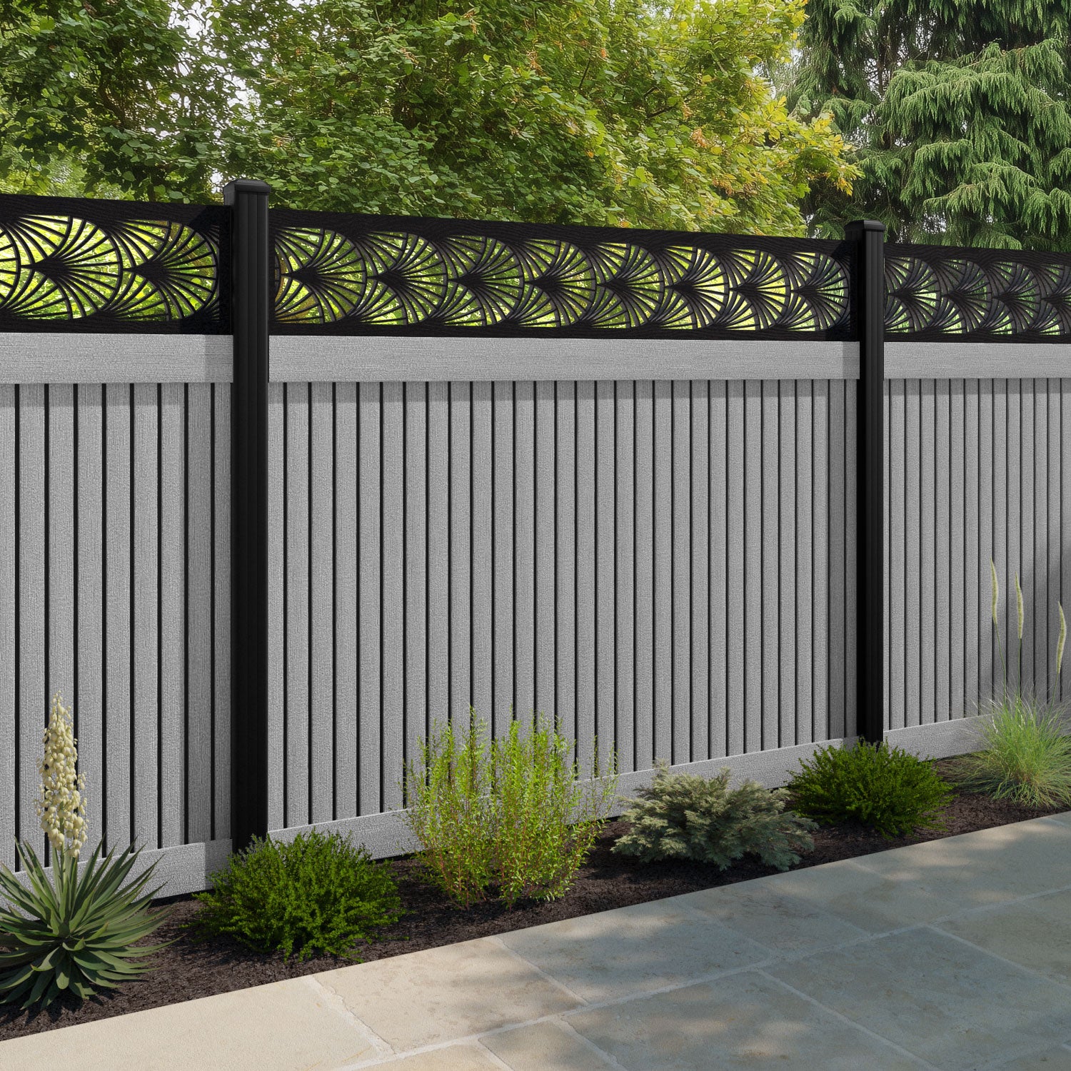 Virtis Laurel Fence Panel - Light Grey - with our composite posts