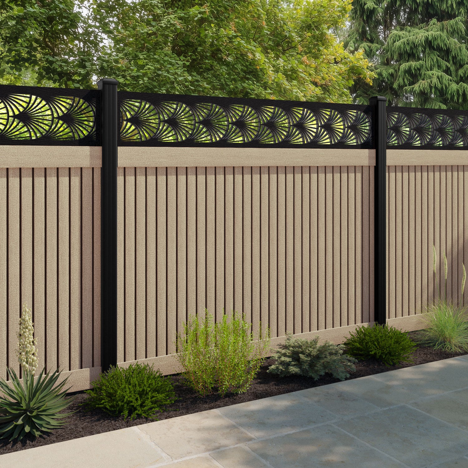 Virtis Laurel Fence Panel - Light Oak - with our composite posts