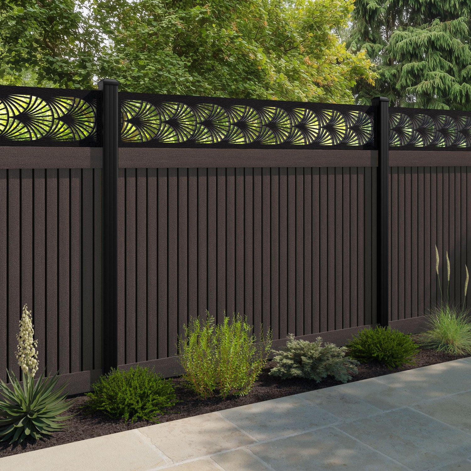 Virtis Laurel Fence Panel - Mid Brown - with our composite posts