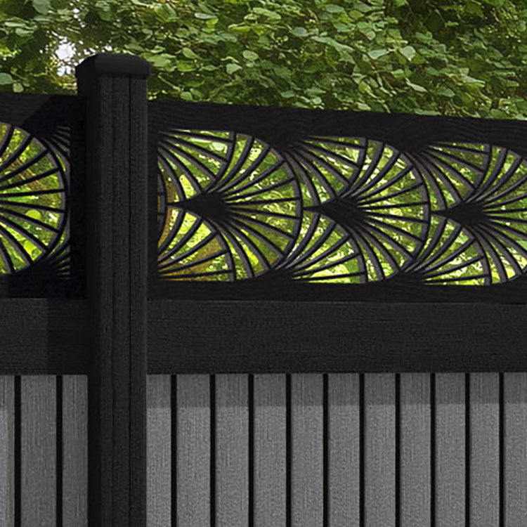 Virtis Laurel Fence Panel - Mid Grey - with our aluminium posts