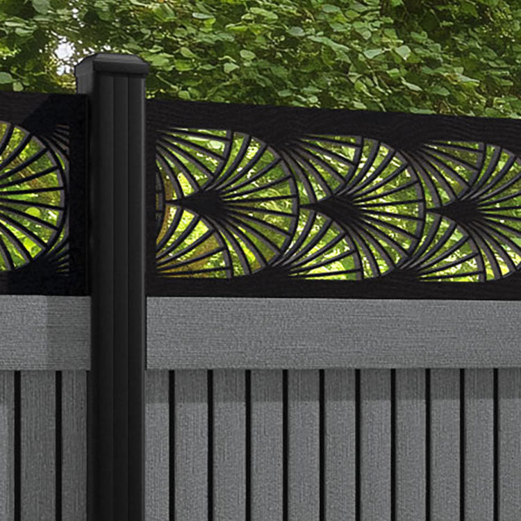 Virtis Laurel Fence Panel - Mid Grey - with our aluminium posts