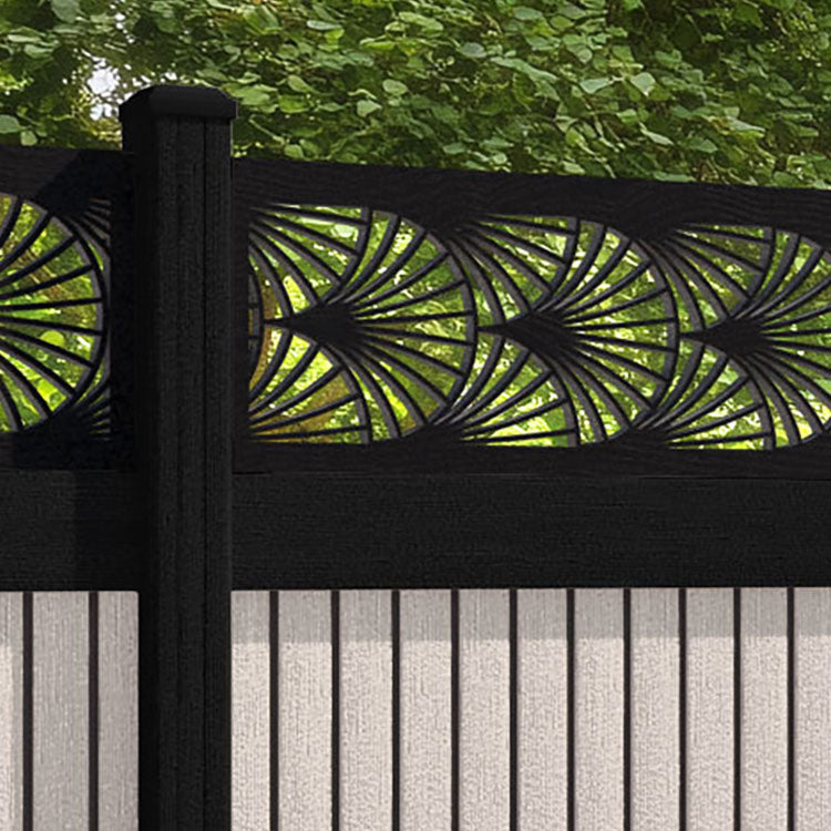 Virtis Laurel Fence Panel - Mid Stone - with our aluminium posts