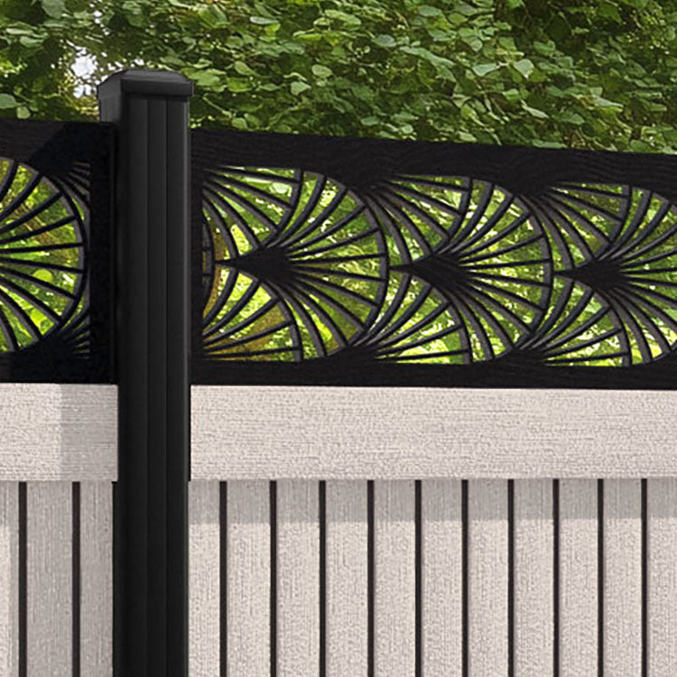 Virtis Laurel Fence Panel - Mid Stone - with our aluminium posts
