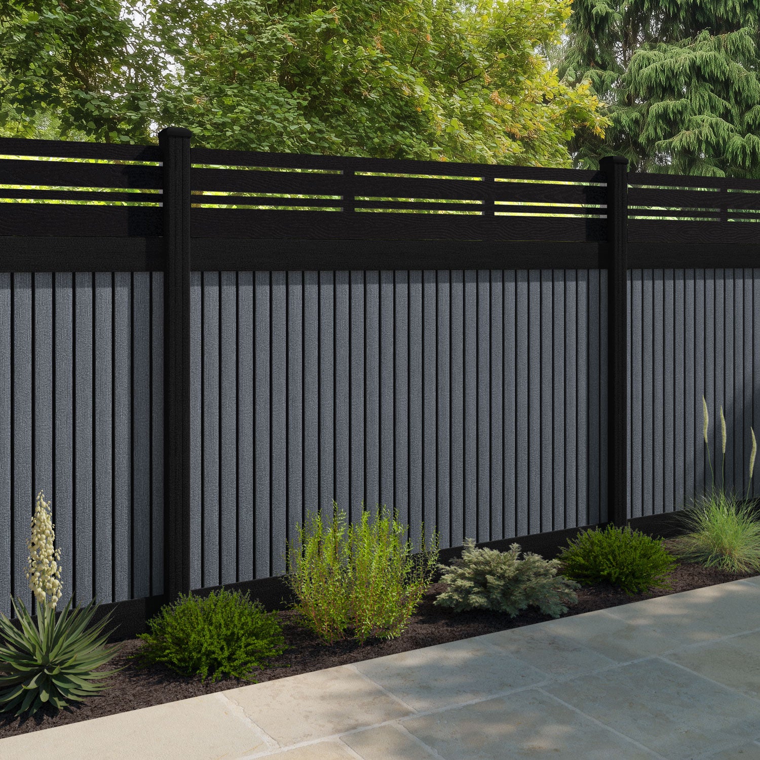 Virtis Linea Fence Panel - Anthracite - with our composite posts