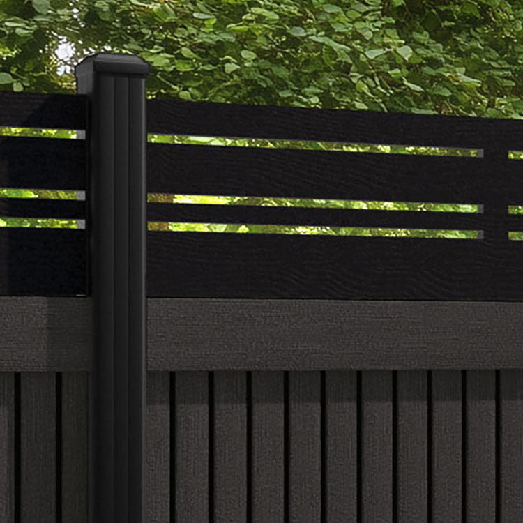 Virtis Linea Fence Panel - Dark Oak - with our aluminium posts