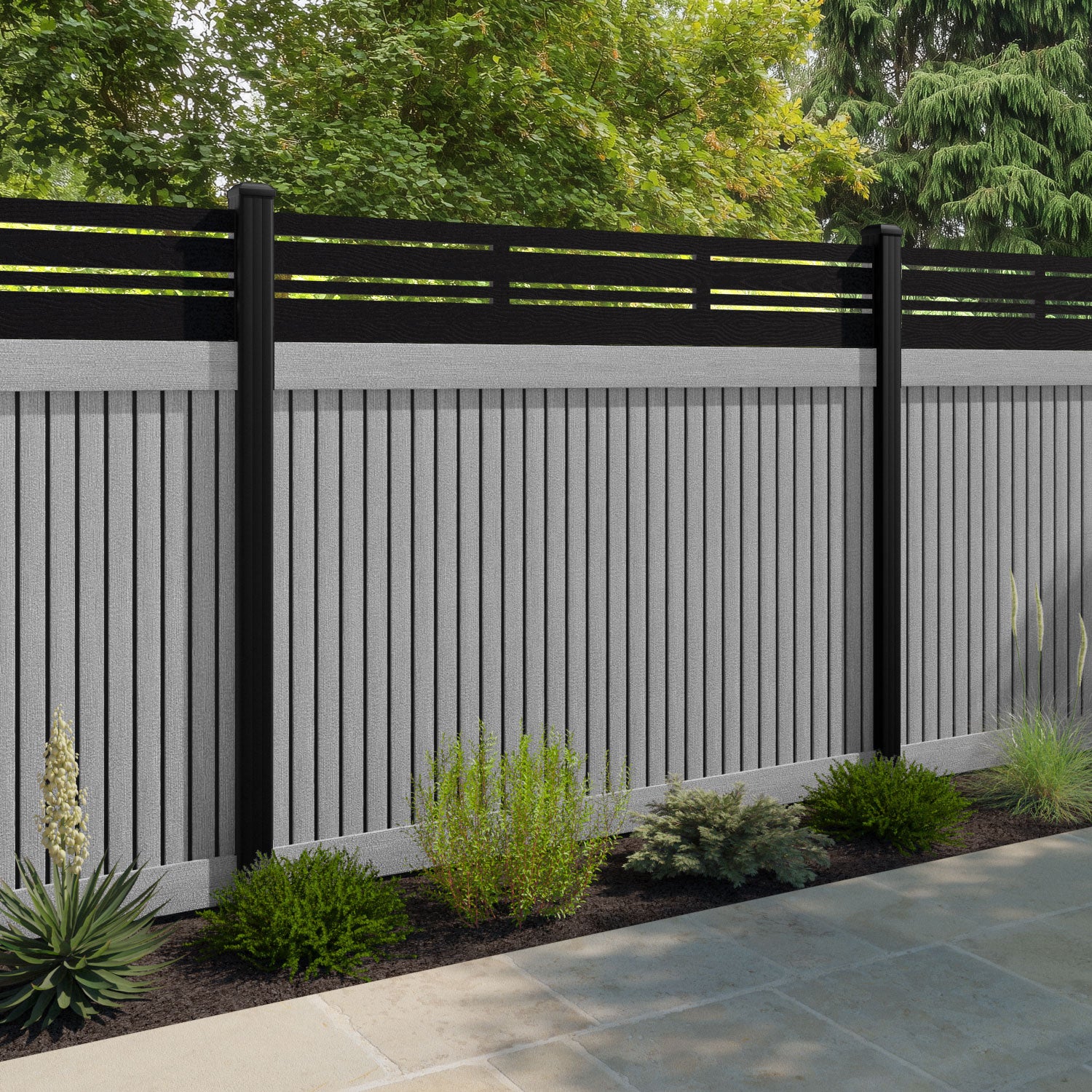 Virtis Linea Fence Panel - Light Grey - with our aluminium posts