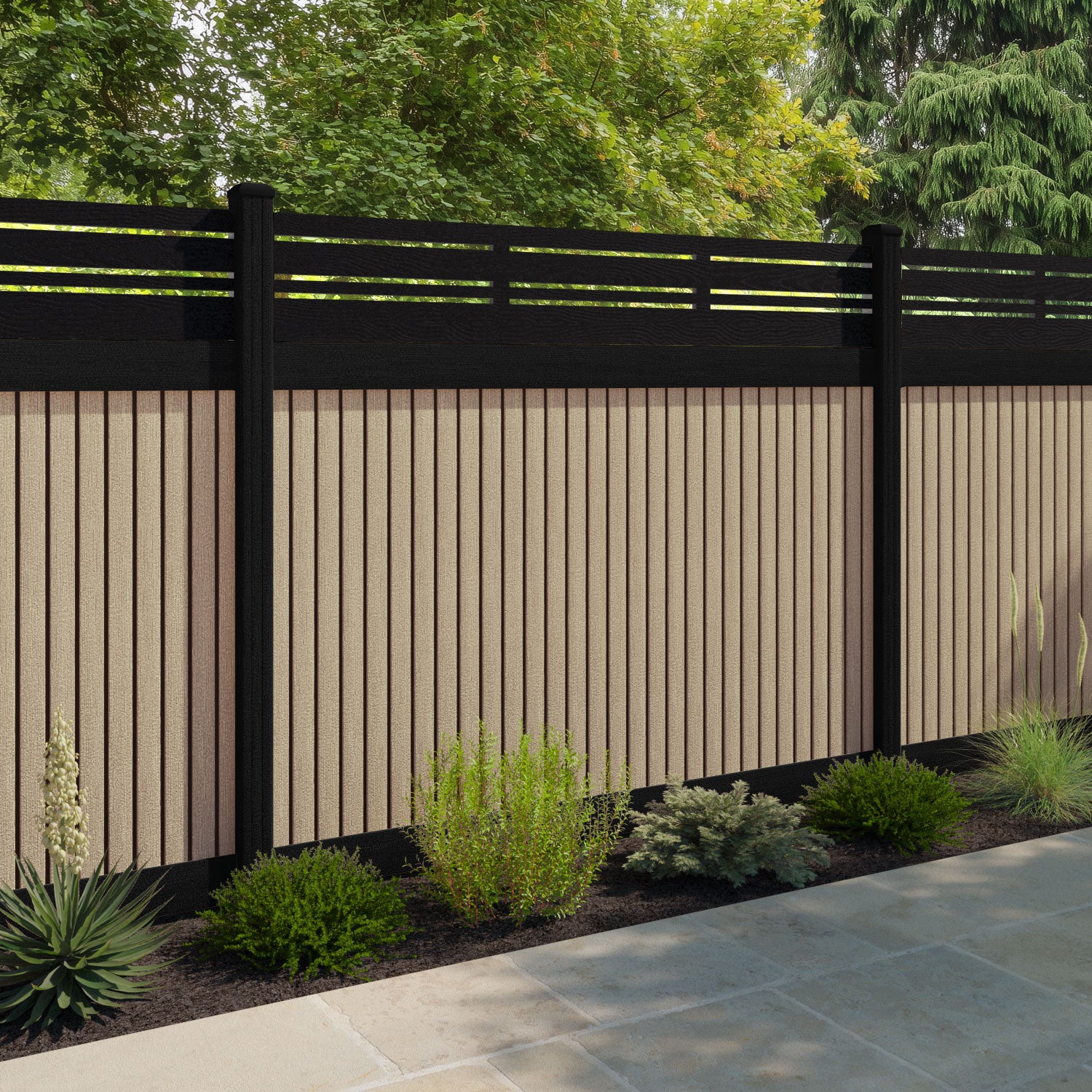 Virtis Linea Fence Panel - Light Oak - with our composite posts