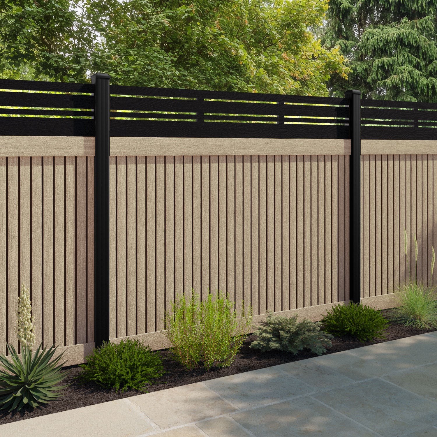 Virtis Linea Fence Panel - Light Oak - with our composite posts