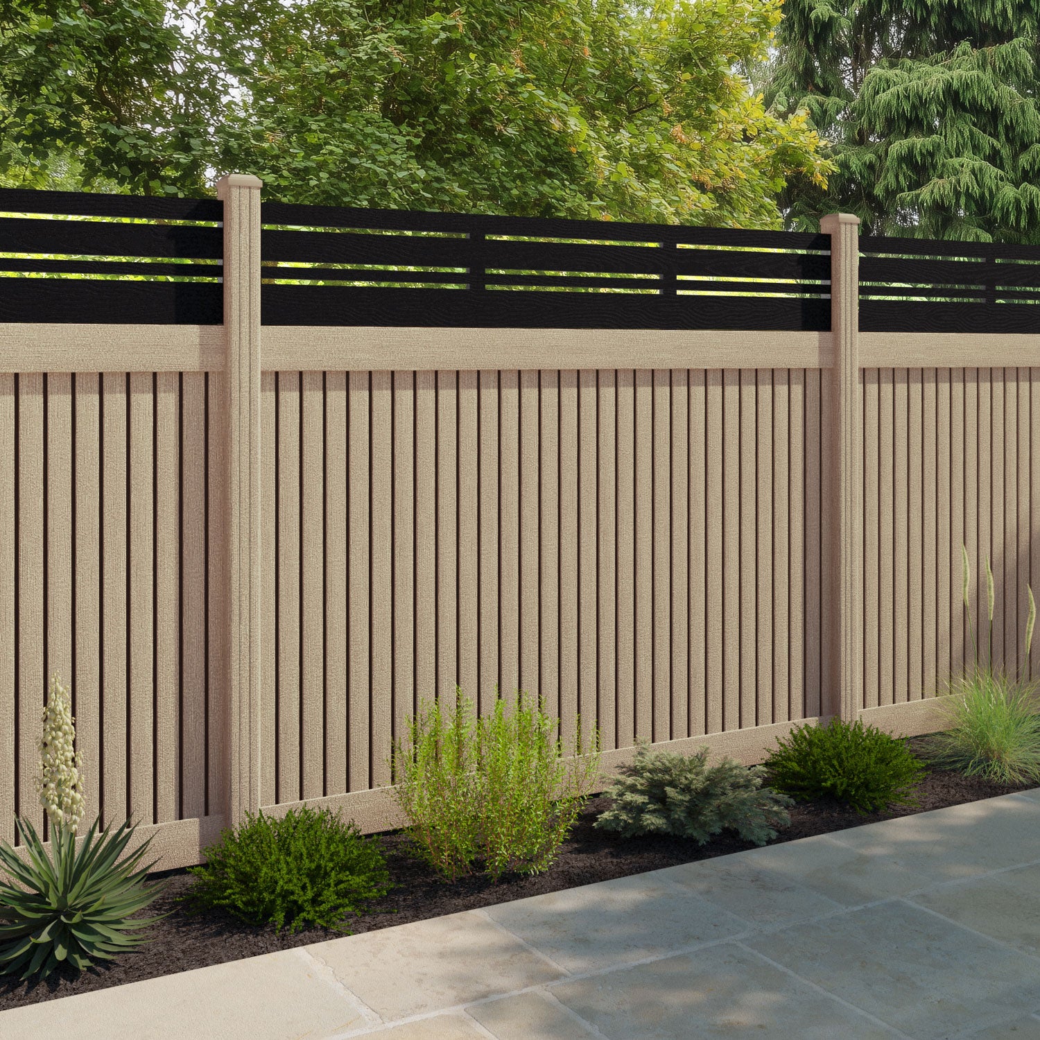 Virtis Linea Fence Panel - Light Oak - with our composite posts