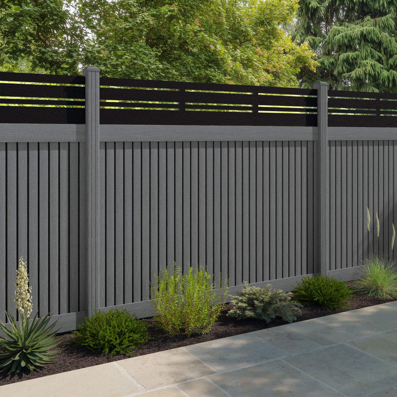 Virtis Linea Fence Panel - Mid Grey - with our composite posts