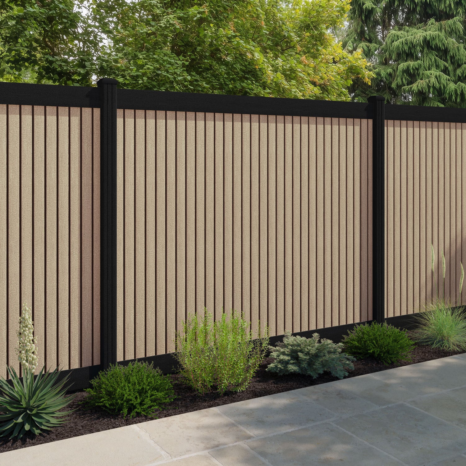 Virtis Fence Panel - Light Oak - with our composite posts