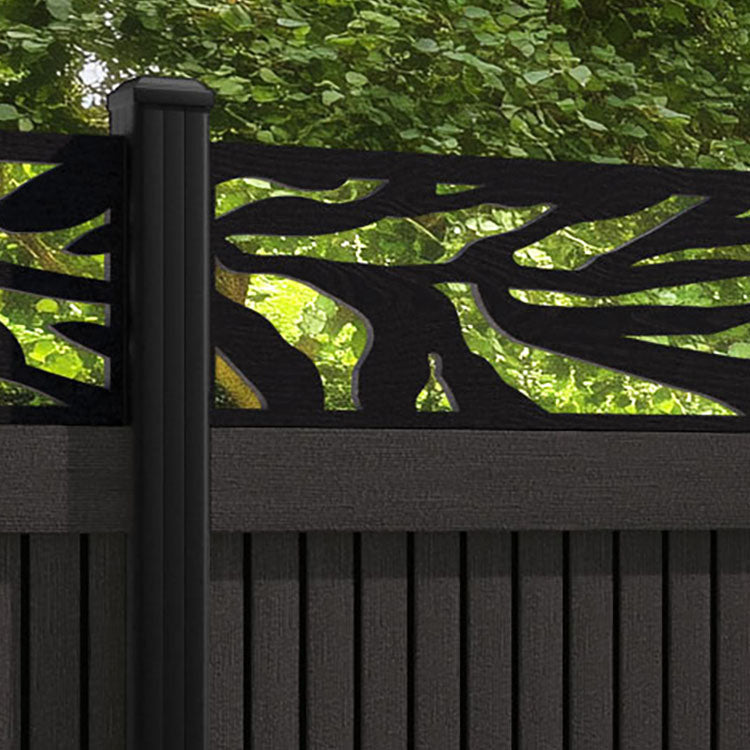 Virtis Malawi Fence Panel - Dark Oak - with our aluminium posts