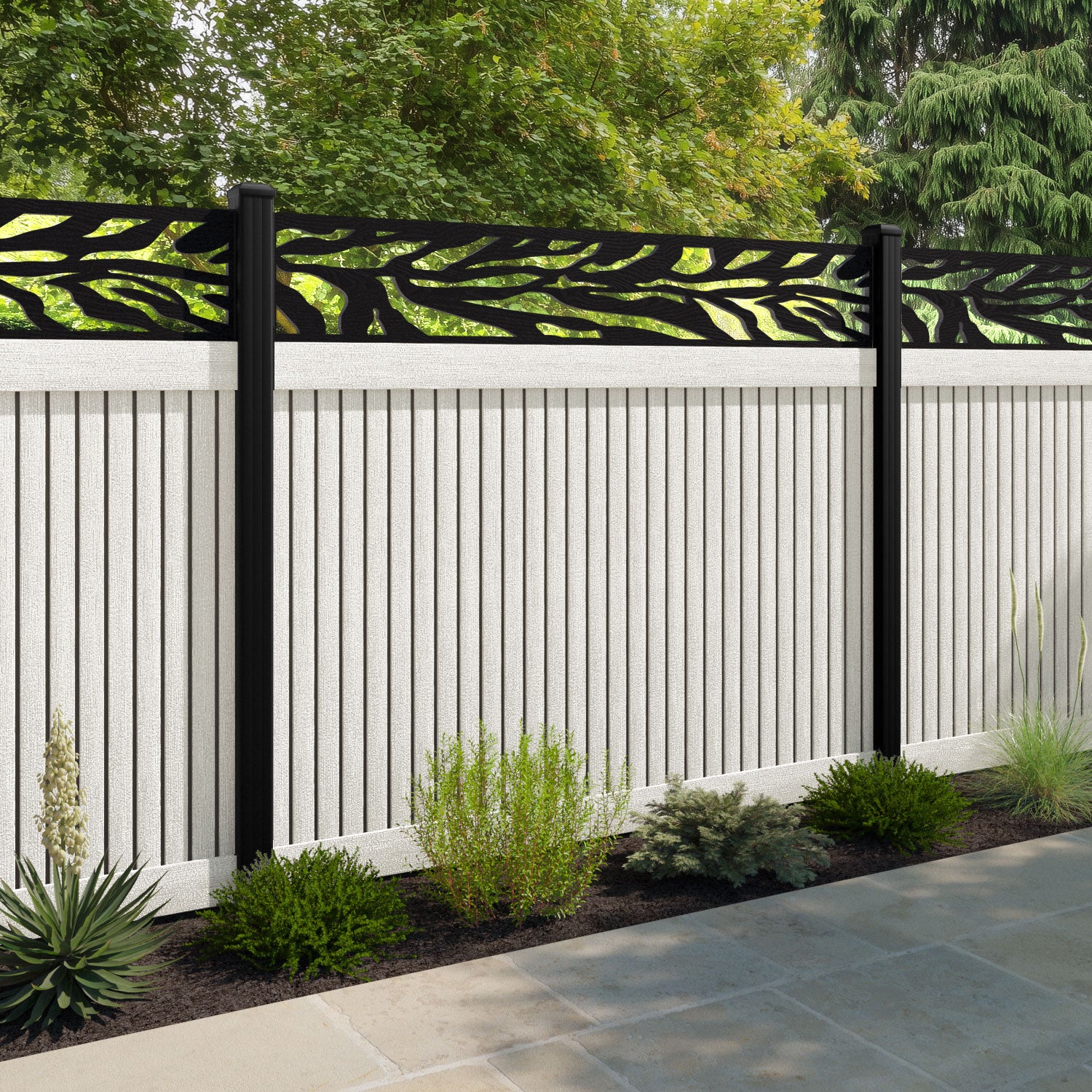 Virtis Malawi Fence Panel - Light Stone - with our aluminium posts