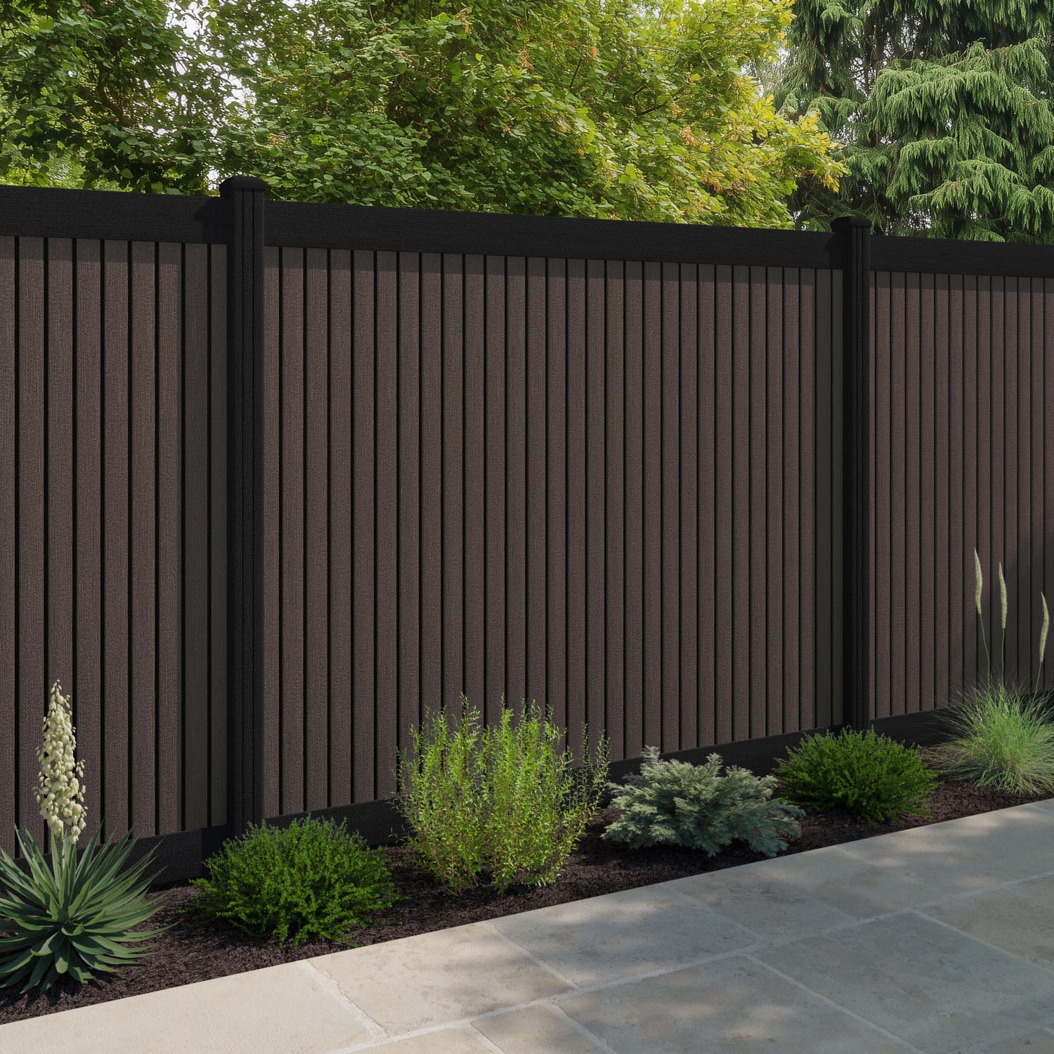 Virtis Fence Panel - Mid Brown - with our aluminium posts