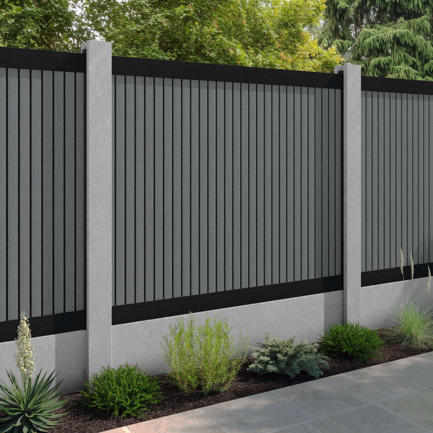 Virtis Fence Panel - Mid Grey - for existing concrete posts