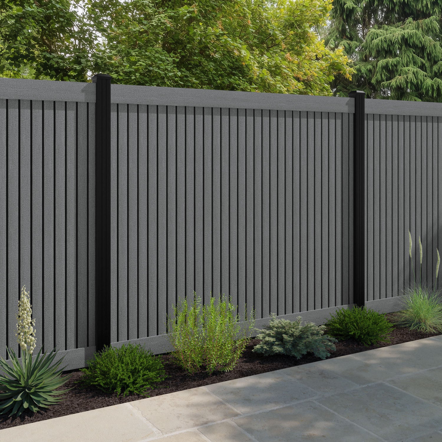 Virtis Fence Panel - Mid Grey - with our composite posts