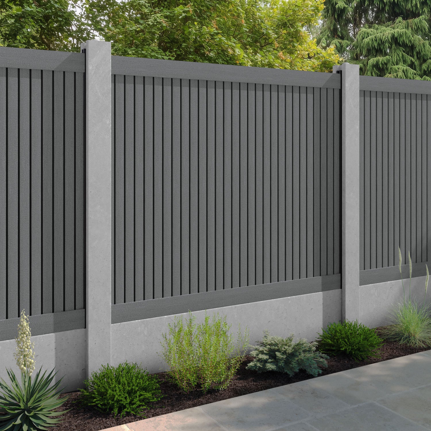 Virtis Fence Panel - Mid Grey - for existing concrete posts