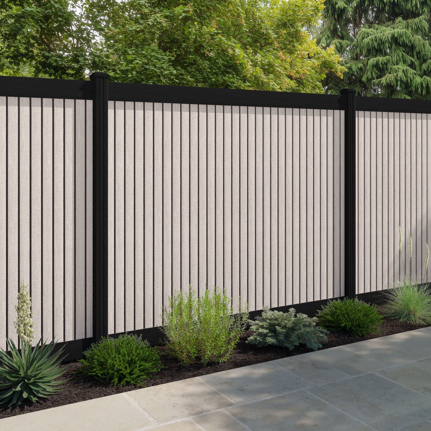 Virtis Fence Panel - Mid Stone - with our composite posts