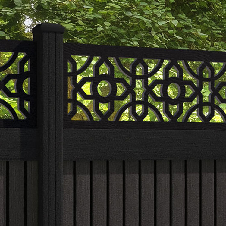 Virtis Nabila Fence Panel - Dark Oak - with our aluminium posts